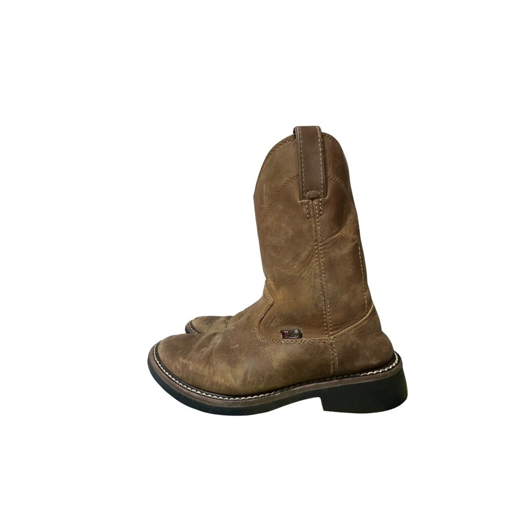 Justin Boys Roper Western Boots Style SK4782 Size 4.5 D Brown Leather Mid Calf